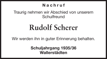 Traueranzeige von Rudolf Scherer von Rüsselsheimer Echo, Groß-Gerauer-Echo, Ried Echo