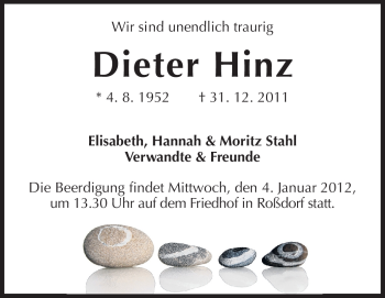Traueranzeige von Dieter Hinz von Echo-Zeitungen (Gesamtausgabe)