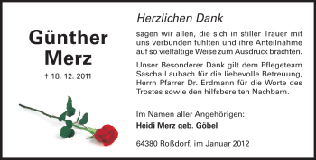 Traueranzeige von Günther Merz von Echo-Zeitungen (Gesamtausgabe)