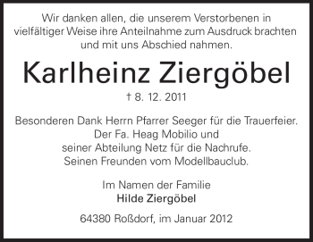 Traueranzeige von Karlheinz Ziergöbel von Echo-Zeitungen (Gesamtausgabe)