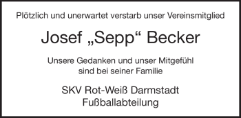 Traueranzeige von Josef Becker von Echo-Zeitungen (Gesamtausgabe)