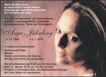 Traueranzeige von Anja Jährling von Echo-Zeitungen (Gesamtausgabe)