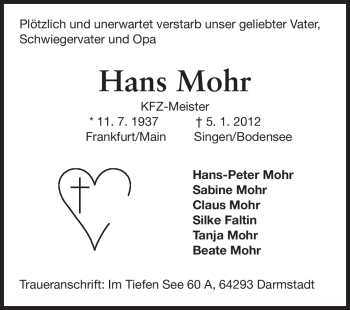 Traueranzeige von Hans Mohr von Echo-Zeitungen (Gesamtausgabe)