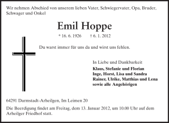 Traueranzeige von Emil Hoppe von Echo-Zeitungen (Gesamtausgabe)
