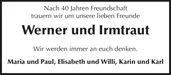 Traueranzeige von Irmtraut und Werner Ihrig von Odenwälder Echo