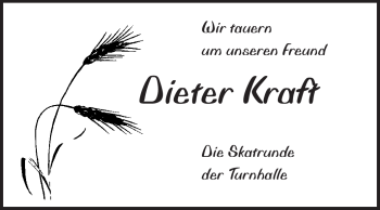 Traueranzeige von Dieter Kraft von Rüsselsheimer Echo, Groß-Gerauer-Echo, Ried Echo