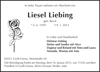 Traueranzeige von Elisabeth Liebing von Rüsselsheimer Echo, Groß-Gerauer-Echo, Ried Echo