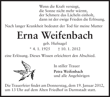 Traueranzeige von Erna Weifenbach von Echo-Zeitungen (Gesamtausgabe)