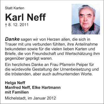 Traueranzeige von Karl Neff von Odenwälder Echo