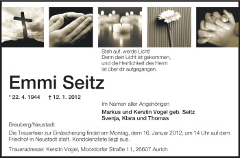 Traueranzeige von Emmi Seitz von Odenwälder Echo