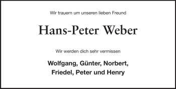 Traueranzeige von Hans-Peter Weber von Echo-Zeitungen (Gesamtausgabe)