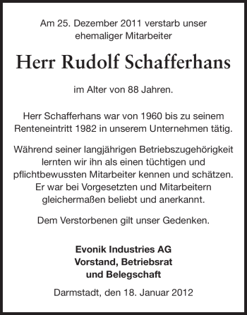 Traueranzeige von Rudolf Schafferhans von Echo-Zeitungen (Gesamtausgabe)