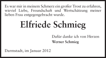 Traueranzeige von Elfriede Schmieg von Darmstädter Echo, Odenwälder Echo, Rüsselsheimer Echo, Groß-Gerauer-Echo, Ried Echo