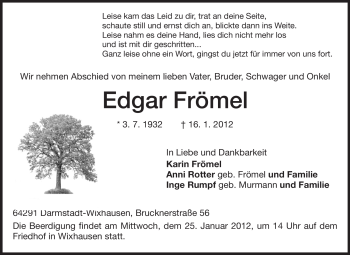Traueranzeige von Edgar Frömel von Echo-Zeitungen (Gesamtausgabe)