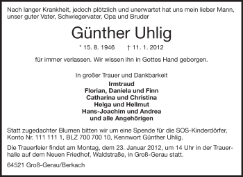 Traueranzeige von Günther Uhlig von Darmstädter Echo, Odenwälder Echo, Rüsselsheimer Echo, Groß-Gerauer-Echo, Ried Echo