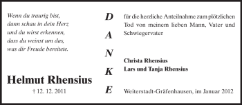 Traueranzeige von Helmut Rhensius von Echo-Zeitungen (Gesamtausgabe)