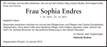 Traueranzeige von Sophia Endres von Starkenburger Echo