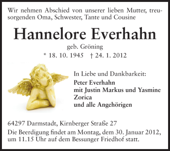 Traueranzeige von Hannelore Everhahn von Echo-Zeitungen (Gesamtausgabe)