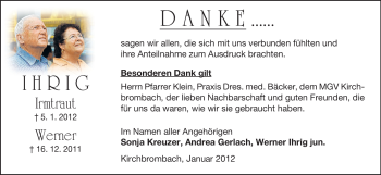 Traueranzeige von Irmtraut und Werner Ihrig von Odenwälder Echo