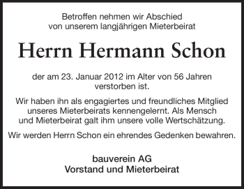 Traueranzeige von Hermann Schon von Echo-Zeitungen (Gesamtausgabe)