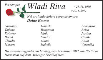 Traueranzeige von Wladi Riva von Echo-Zeitungen (Gesamtausgabe)