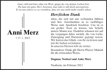 Traueranzeige von Anni Merz von Rüsselsheimer Echo, Groß-Gerauer-Echo, Ried Echo