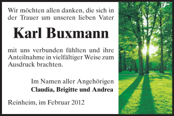 Traueranzeige von Karl Buxmann von Echo-Zeitungen (Gesamtausgabe)