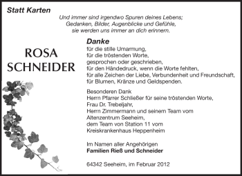 Traueranzeige von Rosa Schneider von Echo-Zeitungen (Gesamtausgabe)
