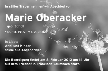 Traueranzeige von Marie Oberacker von Odenwälder Echo