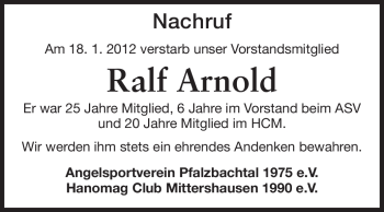 Traueranzeige von Ralf Arnold von Starkenburger Echo