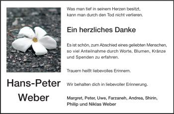 Traueranzeige von Hans-Peter Weber von Darmstädter Echo, Odenwälder Echo, Rüsselsheimer Echo, Groß-Gerauer-Echo, Ried Echo