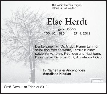 Traueranzeige von Else Herdt von Rüsselsheimer Echo, Groß-Gerauer-Echo, Ried Echo