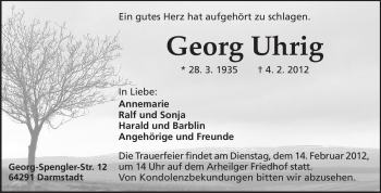 Traueranzeige von Georg Uhrig von Echo-Zeitungen (Gesamtausgabe)