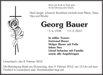 Traueranzeige von Georg Bauer von Starkenburger Echo