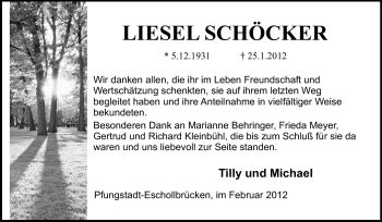 Traueranzeige von Liesel Schöcker von Echo-Zeitungen (Gesamtausgabe)
