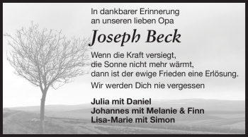 Traueranzeige von Joseph Beck von Echo-Zeitungen (Gesamtausgabe)
