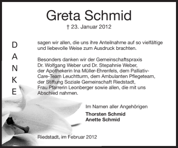 Traueranzeige von Greta Schmid von Rüsselsheimer Echo, Groß-Gerauer-Echo, Ried Echo