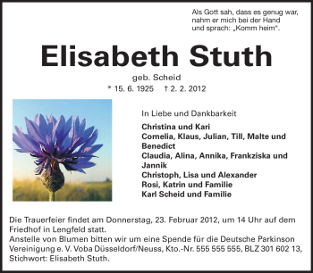 Traueranzeige von Elisabeth Stuth von Echo-Zeitungen (Gesamtausgabe)
