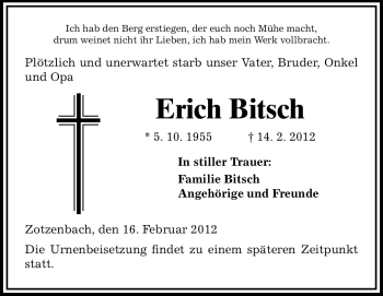 Traueranzeige von Erich Bitsch von Starkenburger Echo
