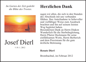 Traueranzeige von Josef Dierl von Odenwälder Echo