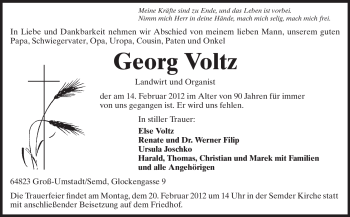 Traueranzeige von Georg Voltz von Echo-Zeitungen (Gesamtausgabe)