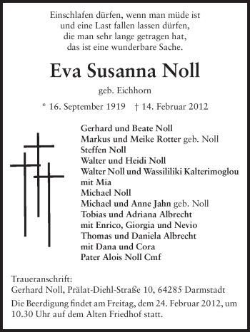 Traueranzeige von Eva Susanna Noll von Echo-Zeitungen (Gesamtausgabe)