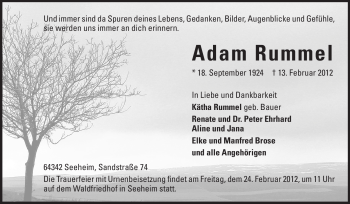 Traueranzeige von Adam Rummel von Echo-Zeitungen (Gesamtausgabe)