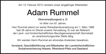 Traueranzeige von Adam Rummel von Echo-Zeitungen (Gesamtausgabe)
