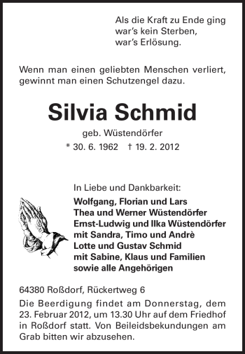 Traueranzeige von Silvia Schmid von Echo-Zeitungen (Gesamtausgabe)