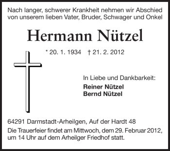 Traueranzeige von Hermann Nützel von Echo-Zeitungen (Gesamtausgabe)