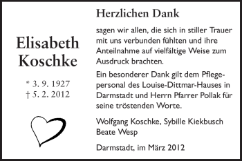 Traueranzeige von Elisabeth Koschke von Echo-Zeitungen (Gesamtausgabe)
