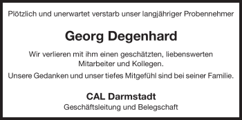 Traueranzeige von Georg Degenhard von Echo-Zeitungen (Gesamtausgabe)