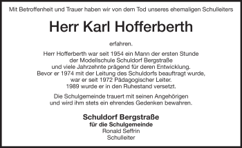 Traueranzeige von Karl Hofferberth von Echo-Zeitungen (Gesamtausgabe)