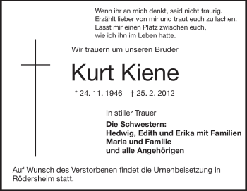 Traueranzeige von Kurt Kiene von Starkenburger Echo